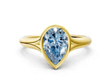 Yellow gold Bezel Set Fancy Blue Pear  Solitaire Diamond Ring with Smooth Band