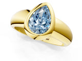 Yellow gold Bezel Set Fancy Blue Pear  Solitaire Ring with Wide Band 2