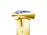 Yellow gold Bezel Set Fancy Blue Pear  Solitaire Ring with Wide Band