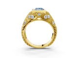 Yellow gold Bezel Set Fancy Blue Princess Cut Diamond Milgrain Band Ring_3