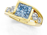 Yellow gold Bezel Set Fancy Blue Princess Cut Diamond Split Shank Ring_1