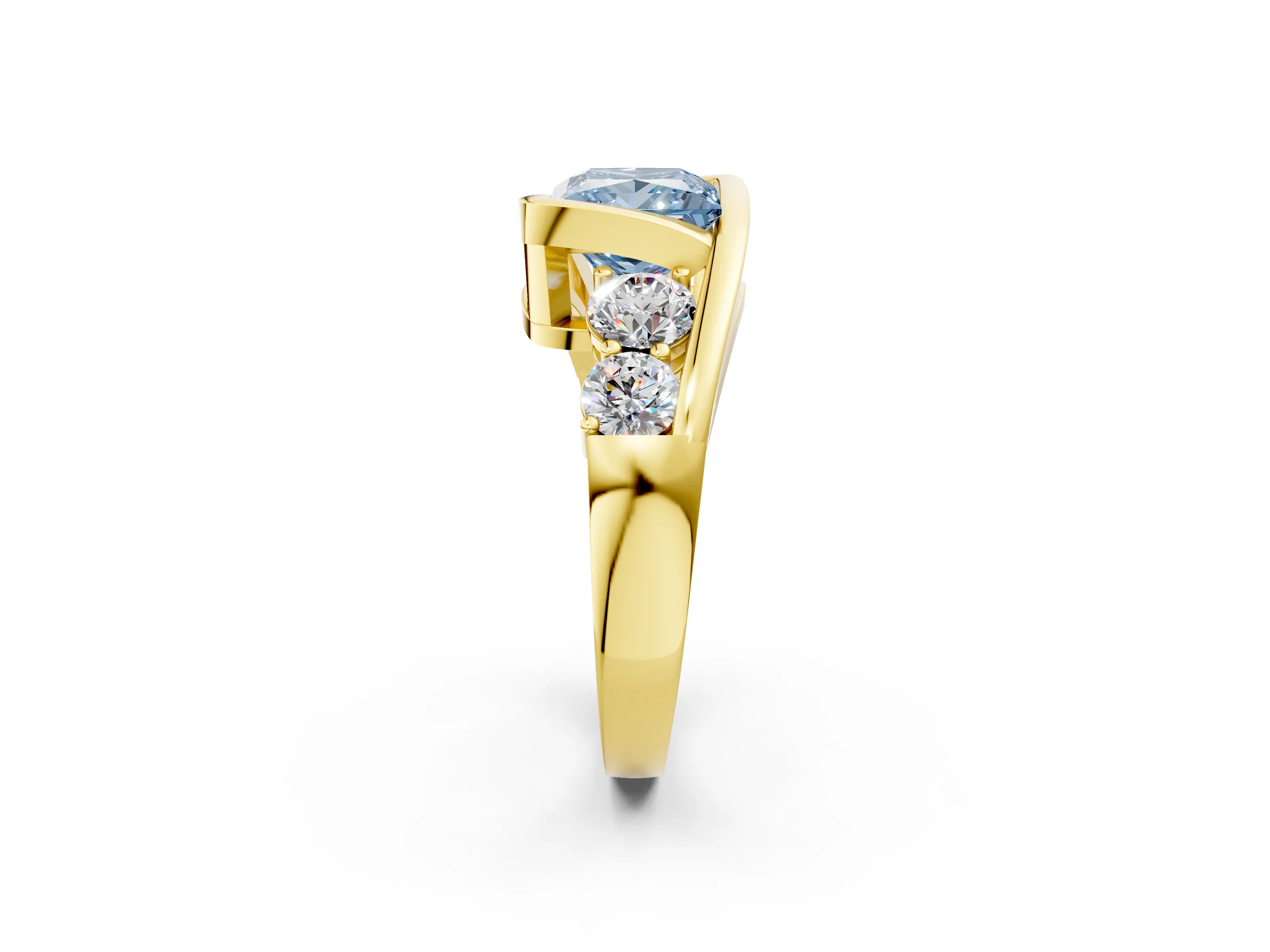 Yellow gold Bezel Set Fancy Blue Princess Cut Diamond Split Shank Ring_2