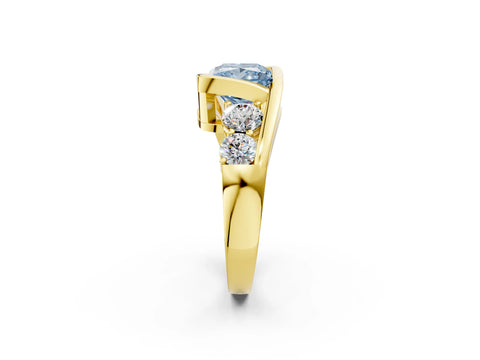 Yellow gold Bezel Set Fancy Blue Princess Cut Diamond Split Shank Ring_2