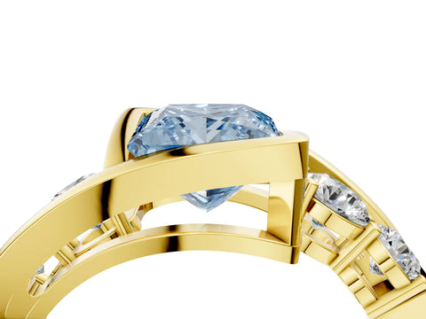 Yellow gold Bezel Set Fancy Blue Princess Cut Diamond Split Shank Ring_4
