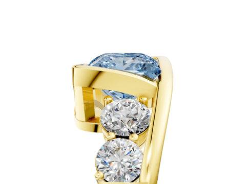 Yellow gold Bezel Set Fancy Blue Princess Cut Diamond Split Shank Ring_5