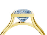 Yellow gold Bezel Set Fancy Blue Princess  Cut Solitaire Ring with Tapered Band 4