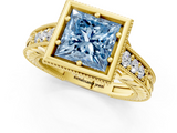 Yellow gold Bezel Set Fancy Blue Princess  Diamond Milgrain Pave Engagement Ring_51