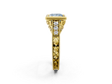 Yellow gold Bezel Set Fancy Blue Princess  Diamond Milgrain Pave Engagement Ring_52