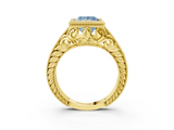Yellow gold Bezel Set Fancy Blue Princess  Diamond Milgrain Pave Engagement Ring_53