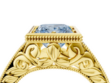 Yellow gold Bezel Set Fancy Blue Princess  Diamond Milgrain Pave Engagement Ring_54