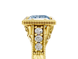 Yellow gold Bezel Set Fancy Blue Princess  Diamond Milgrain Pave Engagement Ring_55