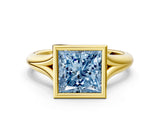 Yellow gold Bezel Set Fancy Blue Princess  Solitaire Diamond Ring with Smooth Band 1