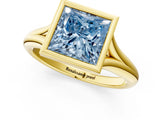 Yellow gold Bezel Set Fancy Blue Princess  Solitaire Diamond Ring with Smooth Band 2