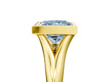 Yellow gold Bezel Set Fancy Blue Princess  Solitaire Diamond Ring with Smooth Band