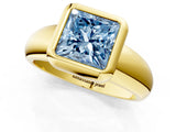 Yellow gold Bezel Set Fancy Blue Princess  Solitaire Ring with Wide Band 2