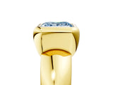 Yellow gold Bezel Set Fancy Blue Princess  Solitaire Ring with Wide Band