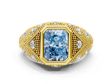 Yellow gold Bezel Set Fancy Blue Radiant Cut Diamond Milgrain Band Ring