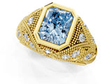 Yellow gold Bezel Set Fancy Blue Radiant Cut Diamond Milgrain Band Ring_1