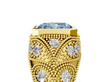 Yellow gold Bezel Set Fancy Blue Radiant Cut Diamond Milgrain Band Ring_5