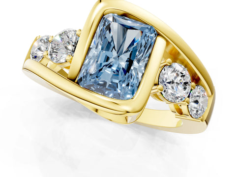 Yellow gold Bezel Set Fancy Blue Radiant Cut Diamond Split Shank Ring_1
