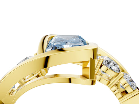 Yellow gold Bezel Set Fancy Blue Radiant Cut Diamond Split Shank Ring_4