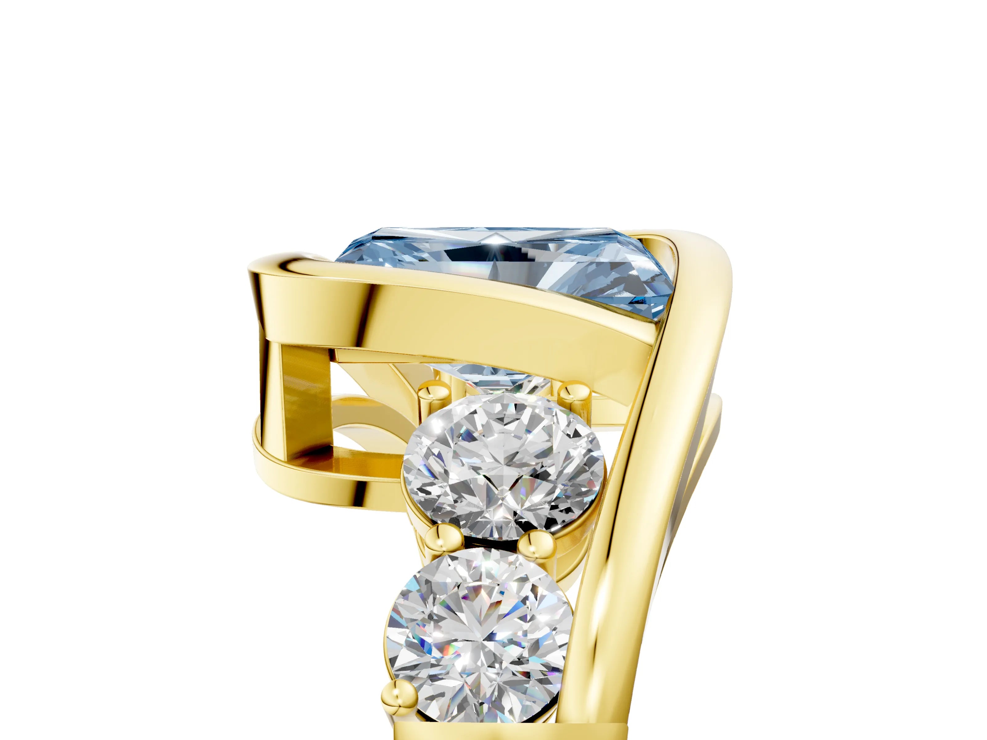 Yellow gold Bezel Set Fancy Blue Radiant Cut Diamond Split Shank Ring_5