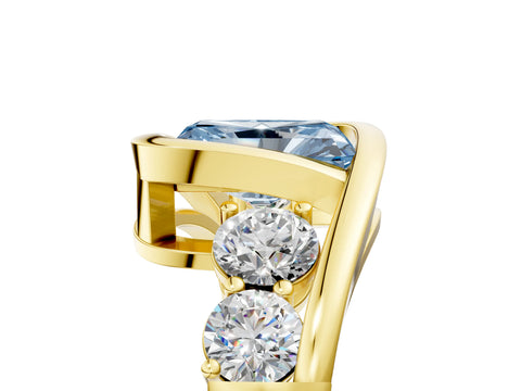 Yellow gold Bezel Set Fancy Blue Radiant Cut Diamond Split Shank Ring_5