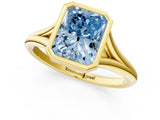 Yellow gold Bezel Set Fancy Blue Radiant  Cut Solitaire Ring with Tapered Band 1