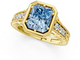 Yellow gold Bezel Set Fancy Blue Radiant  Diamond Milgrain Pave Engagement Ring_29