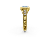 Yellow gold Bezel Set Fancy Blue Radiant  Diamond Milgrain Pave Engagement Ring_30