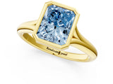 Yellow gold Bezel Set Fancy Blue Radiant  Solitaire Diamond Ring with Smooth Band 2