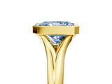 Yellow gold Bezel Set Fancy Blue Radiant  Solitaire Diamond Ring with Smooth Band