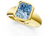 Yellow gold Bezel Set Fancy Blue Radiant  Solitaire Ring with Wide Band 1
