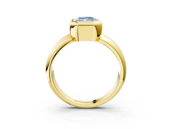 Yellow Gold Radiant Cut Bezel Solitaire Engagement Ring Setting for Fancy Blue Center with Wide Sculpted Band