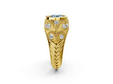 Yellow gold Bezel Set Fancy Blue Round Cut Diamond Milgrain Band Ring_2