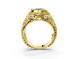 Yellow gold Bezel Set Fancy Blue Round Cut Diamond Milgrain Band Ring_3