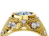 Yellow gold Bezel Set Fancy Blue Round Cut Diamond Milgrain Band Ring_4