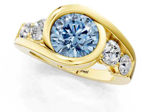 Yellow gold Bezel Set Fancy Blue Round Cut Diamond Split Shank Ring_1