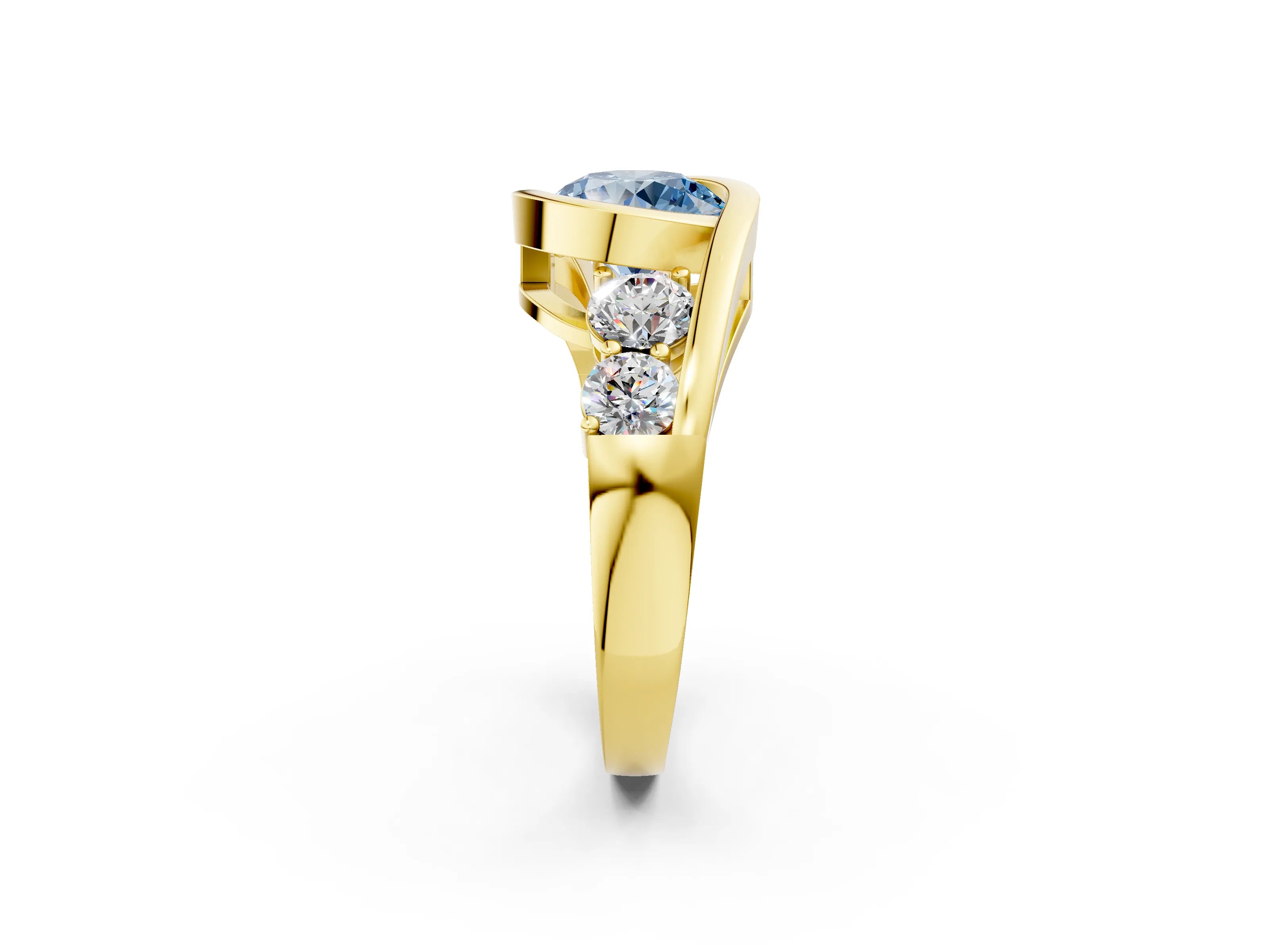 Yellow gold Bezel Set Fancy Blue Round Cut Diamond Split Shank Ring_2