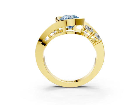 Yellow gold Bezel Set Fancy Blue Round Cut Diamond Split Shank Ring_3