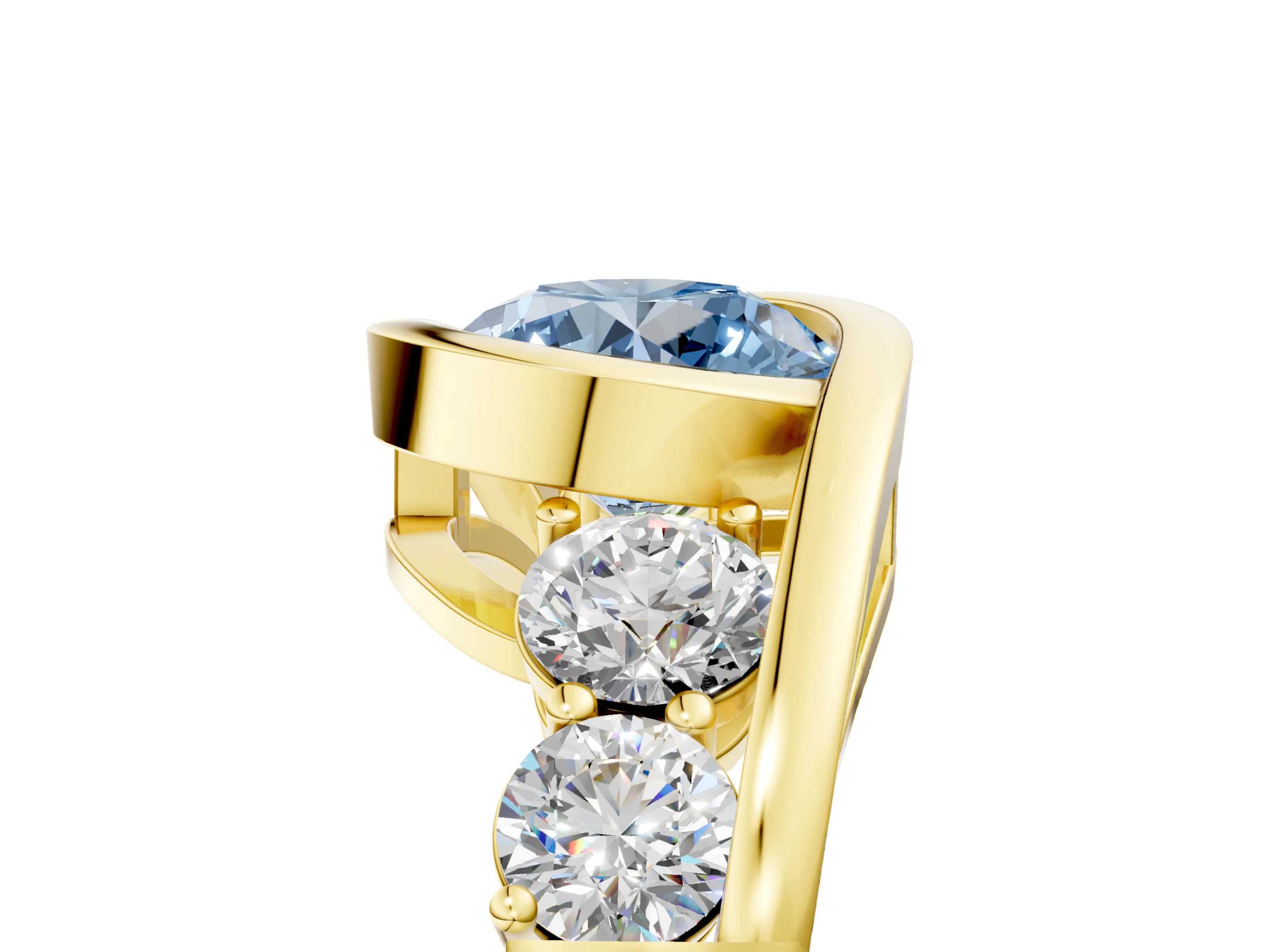 Yellow gold Bezel Set Fancy Blue Round Cut Diamond Split Shank Ring_5