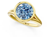 Yellow gold Bezel Set Fancy Blue Round  Cut Solitaire Ring with Tapered Band 1