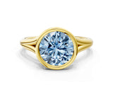 Yellow gold Bezel Set Fancy Blue Round  Cut Solitaire Ring with Tapered Band