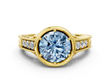 Yellow gold Bezel Set Fancy Blue Round  Diamond Milgrain Pave Engagement Ring_33