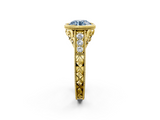 Yellow gold Bezel Set Fancy Blue Round  Diamond Milgrain Pave Engagement Ring_35