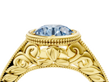 Yellow gold Bezel Set Fancy Blue Round  Diamond Milgrain Pave Engagement Ring_37