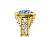 Yellow gold Bezel Set Fancy Blue Round  Diamond Milgrain Pave Engagement Ring_38