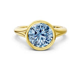 Yellow gold Bezel Set Fancy Blue Round  Solitaire Diamond Ring with Smooth Band 1