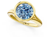 Yellow gold Bezel Set Fancy Blue Round  Solitaire Diamond Ring with Smooth Band 2
