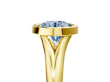 Yellow gold Bezel Set Fancy Blue Round  Solitaire Diamond Ring with Smooth Band